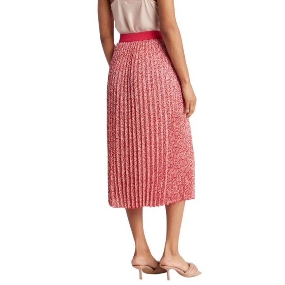 Vince Camuto Women's Red, Pink, & Ivory Pleated Elastic Waist Midi Skirt New - Picture 7 of 16